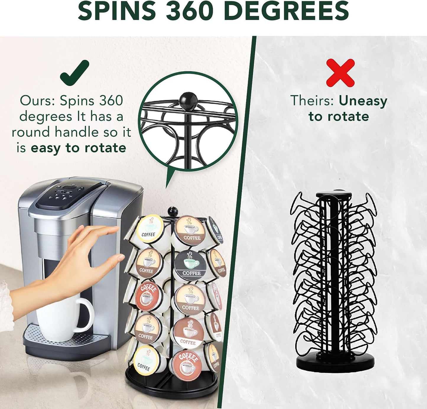 Nifty K Cup Holder – Compatible with K-Cups, Coffee Pod Carousel | 35 K Cup Holder, Spins 360-Degrees, Lazy Susan Platform, Modern Black Design, Home or Office Kitchen Counter Organizer