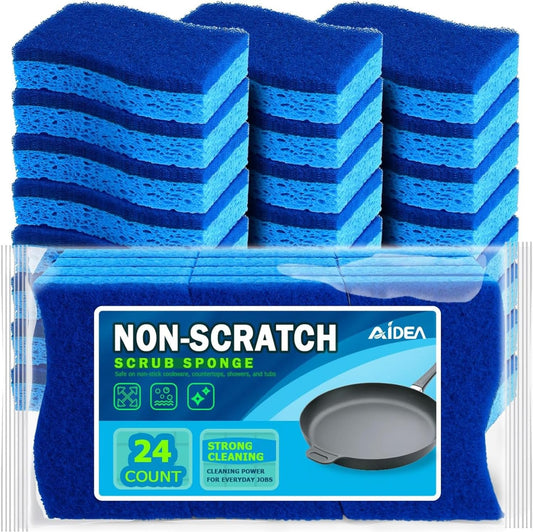 Non Scratch Scrub Sponge-24Count, Sponges Kitchen, Sponges for Dishes | Cleaning Sponge, Cleans Fast without Scratching, Stands up to Stuck-On Grime, Cleaning Power for Kitchen, Household